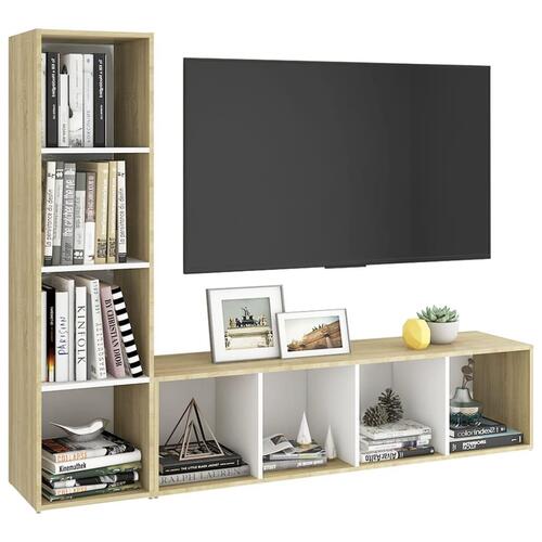 Tv-skabe 2 stk. 142,5x35x36,5 cm spånplade hvid og sonoma-eg