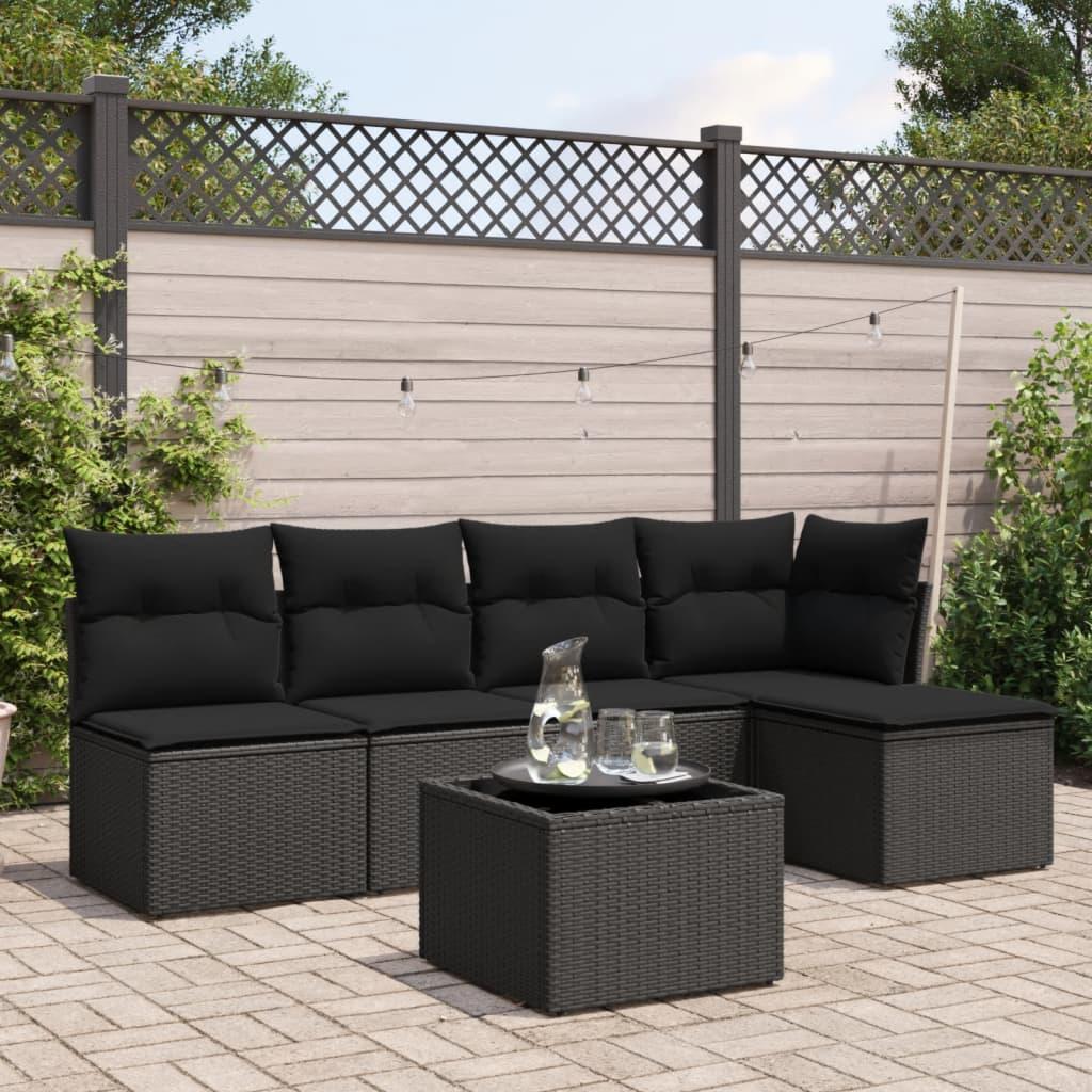 Sofasæt til haven 6 dele med hynder polyrattan sort billede