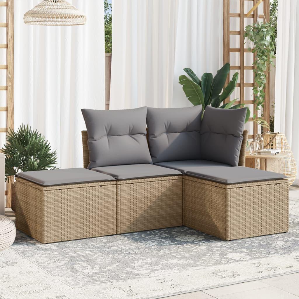 Sofasæt til haven 4 dele med hynder polyrattan beige