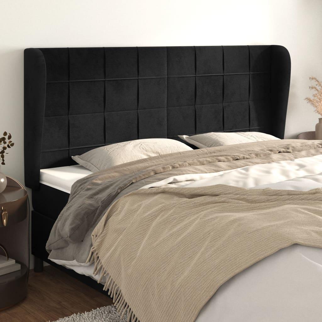 Sengegavl med kanter 183x23x118/128 cm fløjl sort billede