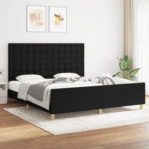 Sengeramme med sengegavl 180×200 cm - stof, sort