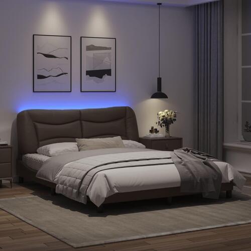 Sengeramme med LED-lys 160x200 cm kunstlæder brun