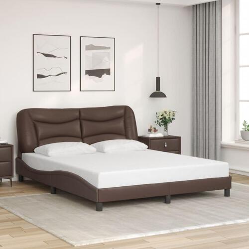 Sengeramme med LED-lys 160x200 cm kunstlæder brun