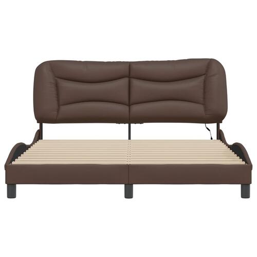 Sengeramme med LED-lys 160x200 cm kunstlæder brun