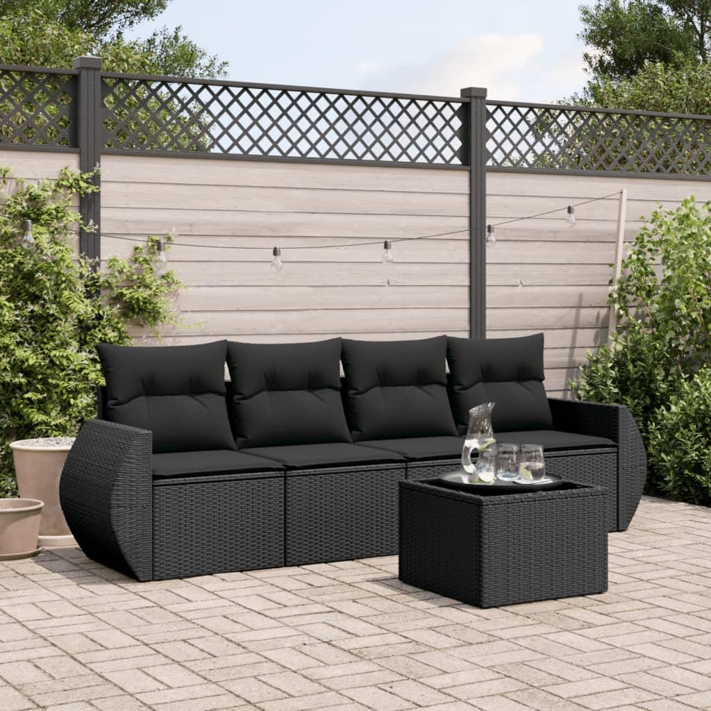 Sofasæt til haven 5 dele med hynder polyrattan sort
