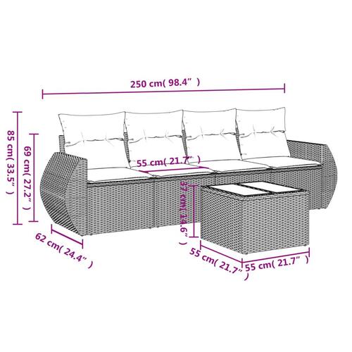 Sofasæt til haven 5 dele med hynder polyrattan sort