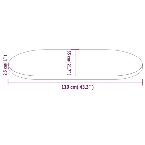 Bordplade 110x50x2,5 cm oval massivt fyrretræ hvid