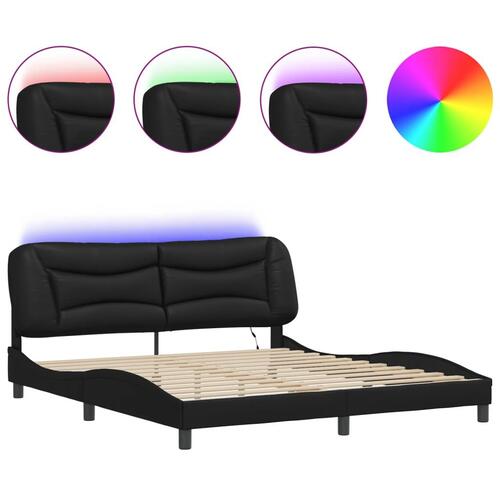Sengeramme med LED-lys 180x200 cm kunstlæder sort