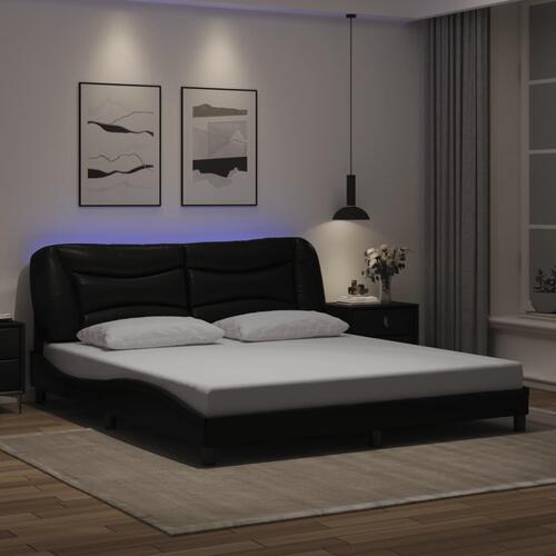 Sengeramme med LED-lys 180x200 cm kunstlæder sort