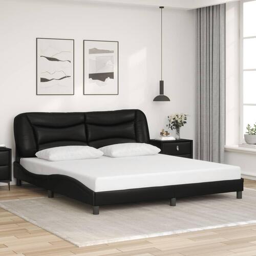 Sengeramme med LED-lys 180x200 cm kunstlæder sort