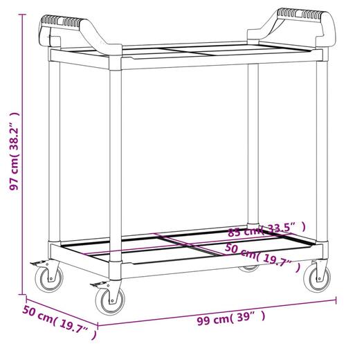 Vogn med 2 hylder 99x50x97 cm aluminium sort