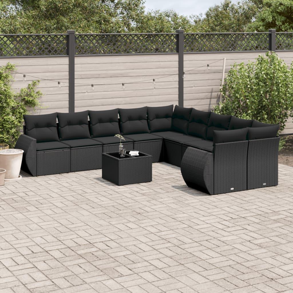 Sofasæt til haven 11 dele med hynder polyrattan sort