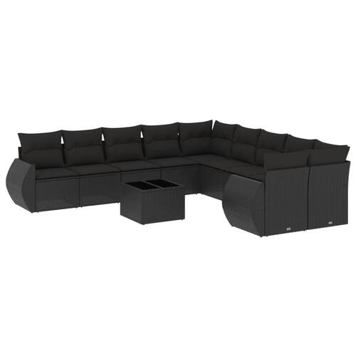 Sofasæt til haven 11 dele med hynder polyrattan sort