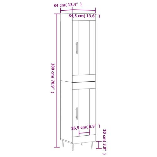 Skab 34,5x34x180 cm konstrueret træ hvid