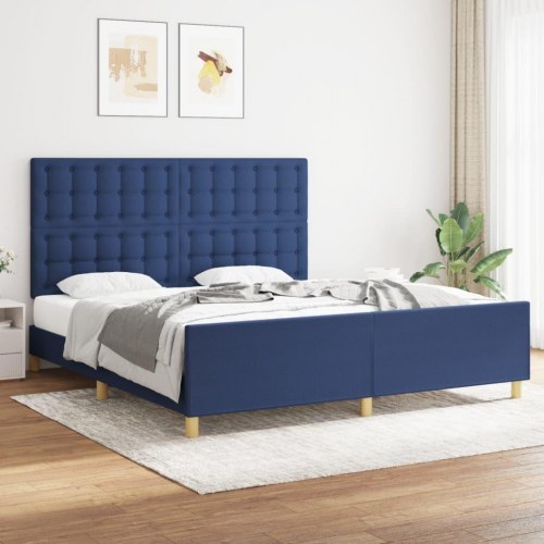 Sengeramme med sengegavl 180×200 cm - stof, blå