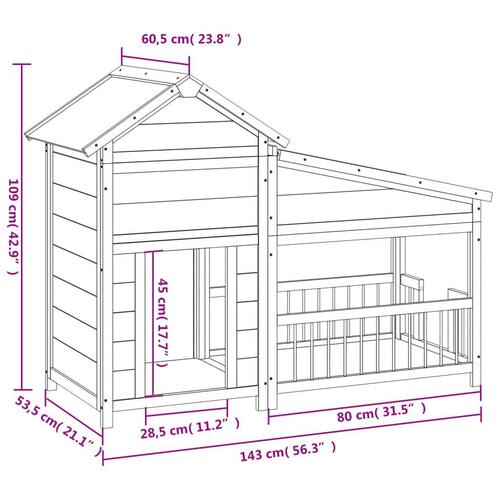 Hundehus 143x60,5x109 cm massivt fyrretræ mokkafarvet