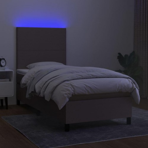Kontinentalseng med LED-lys 80×200 cm - stof, gråbrun