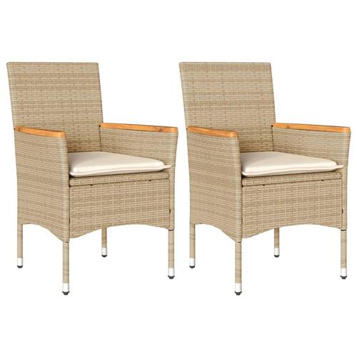 Havestole med hynder 2 stk. polyrattan beige