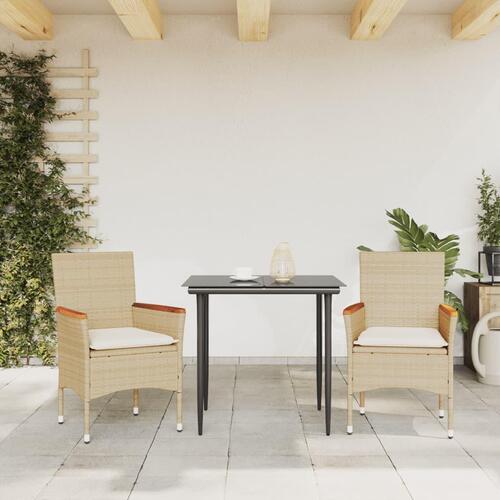 Havestole med hynder 2 stk. polyrattan beige