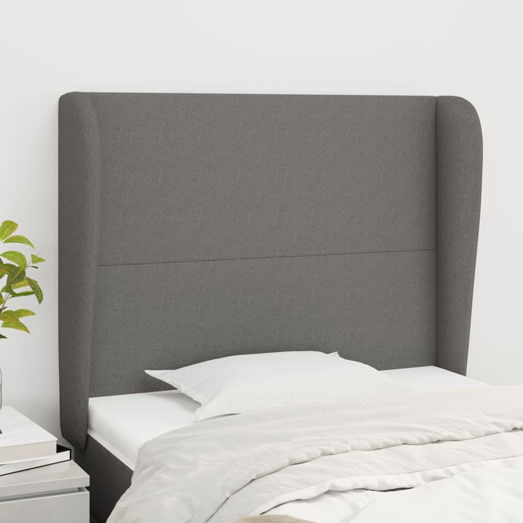 Sengegavl med kanter 103x23x118/128 cm stof mørkegrå