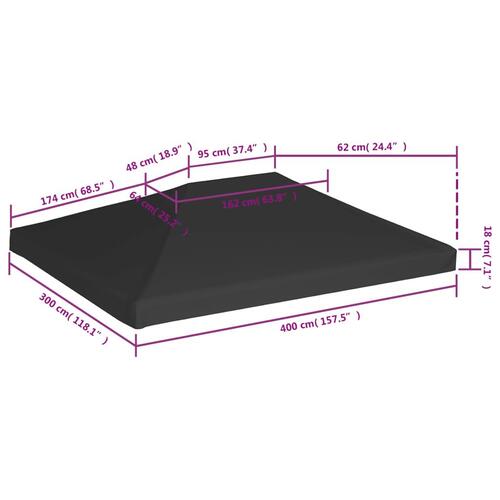Pavillontopdække 270 g/m² 4x3 m sort