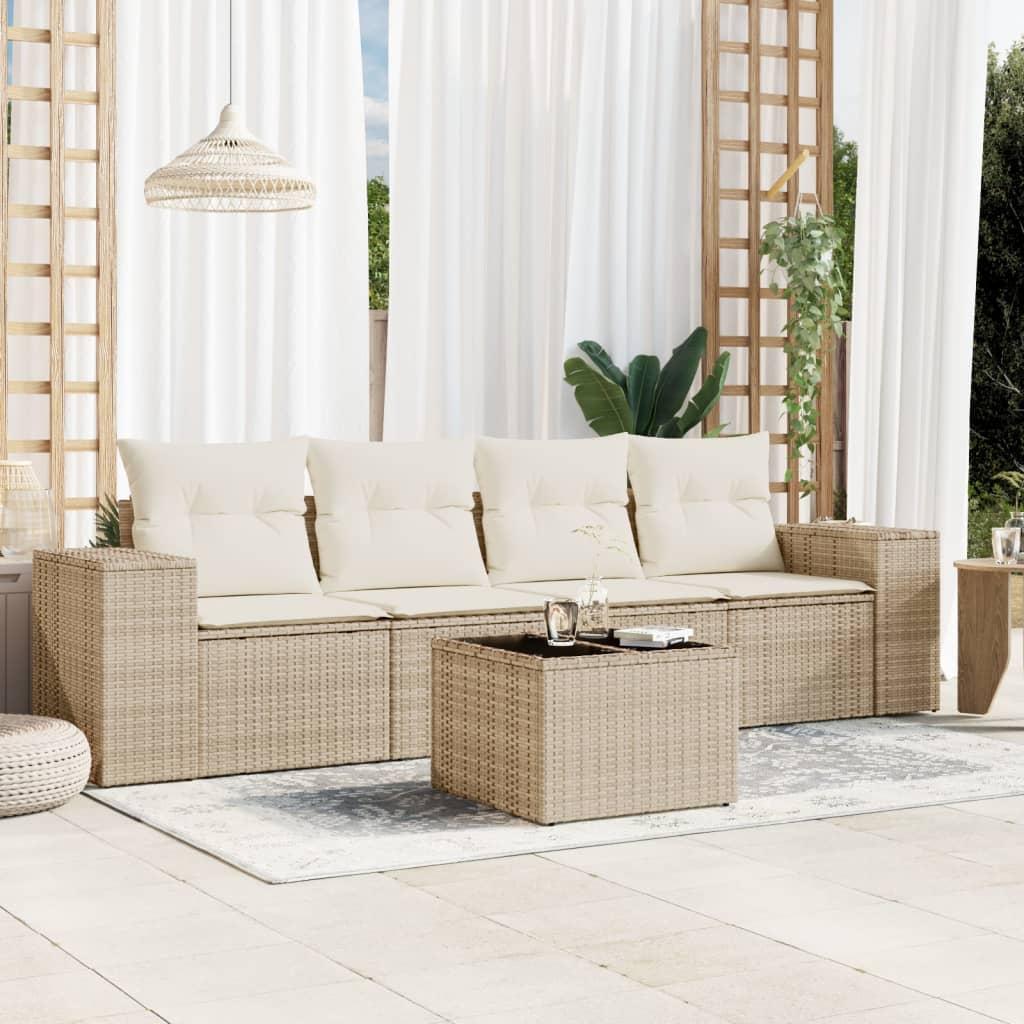 Sofasæt til haven 5 dele med hynder i polyrattan beige