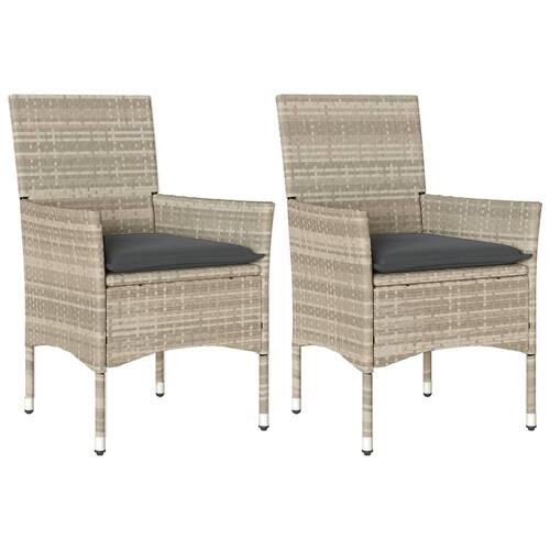 Havestole 2 stk. med hynder polyrattan lysegrå