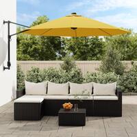 Væghængt parasol med LED-lys 290 cm gul