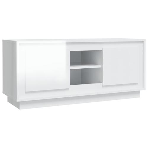 Tv-bord 102x35x45 cm konstrueret træ hvid højglans