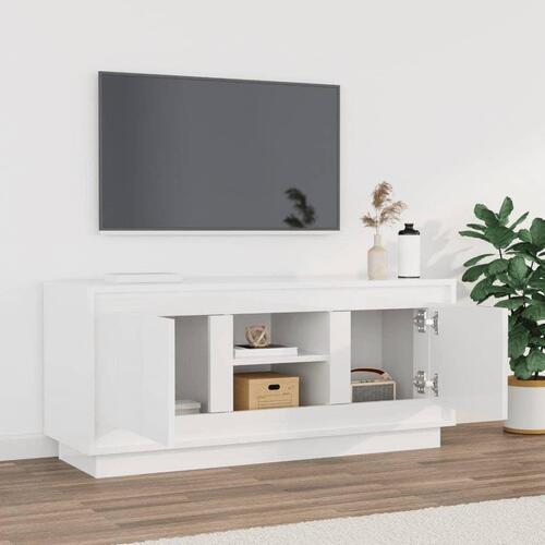 Tv-bord 102x35x45 cm konstrueret træ hvid højglans