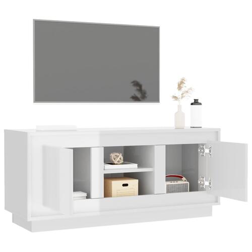 Tv-bord 102x35x45 cm konstrueret træ hvid højglans
