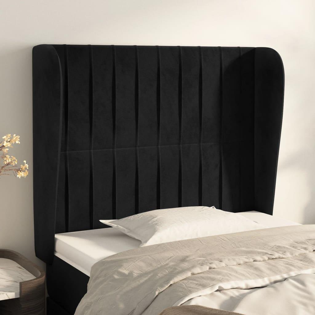 Sengegavl med kanter 93×23×118/128 cm - fløjl, sort