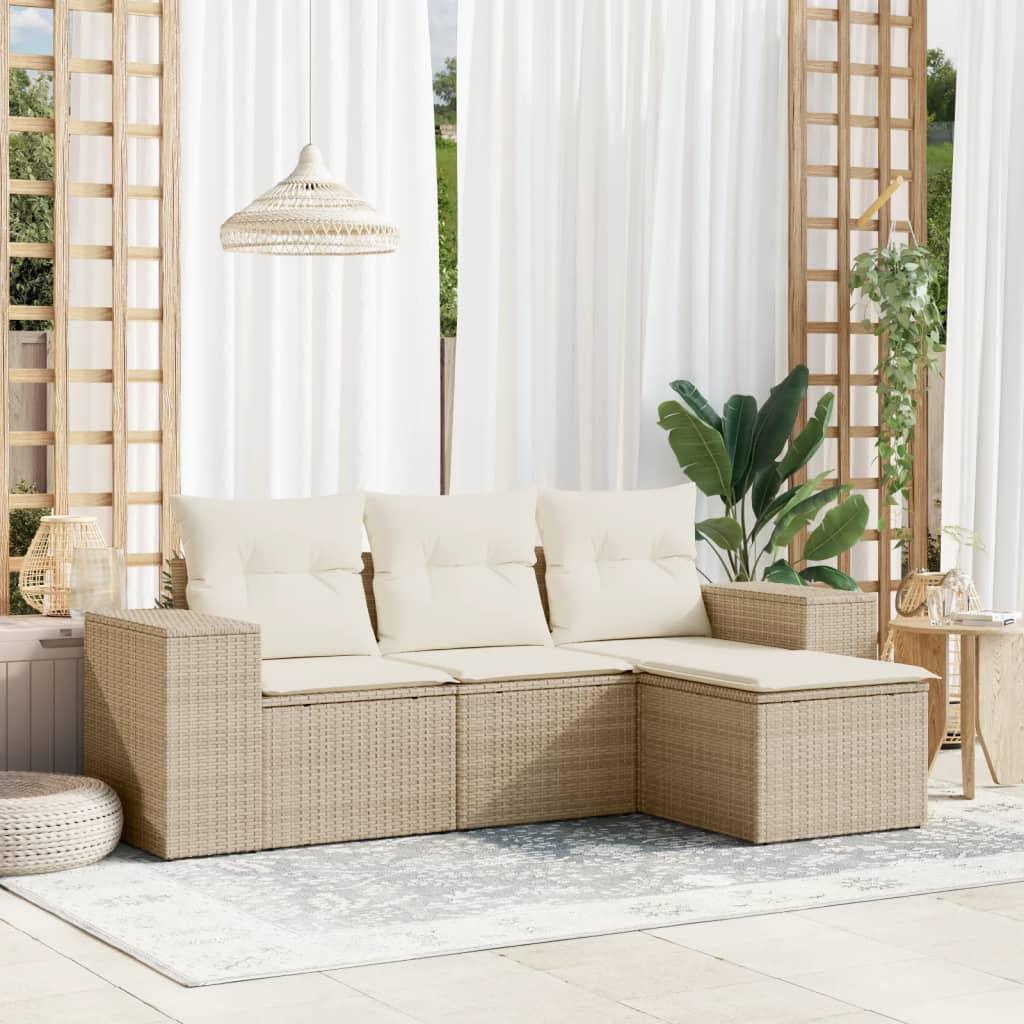 Sofasæt Til Haven 5 Dele Med Hynder Polyrattan - beige og cremefarvet / Uden bord
