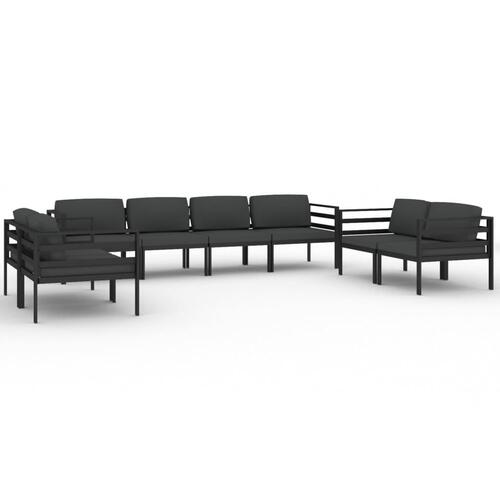 Loungesæt til haven 8 dele med hynder aluminium antracitgrå