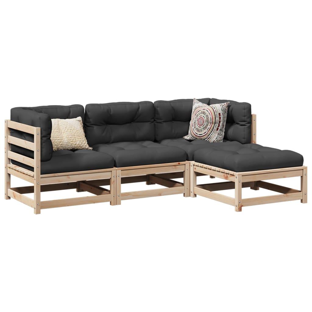 Sofasæt til haven 4 dele med hynder massivt fyrretræ