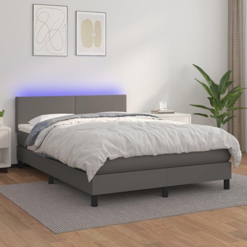 Kontinentalseng med LED-lys 140×190 cm - kunstlæder, grå