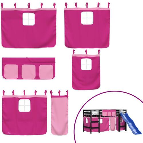 Højseng med gardiner 80x200 cm massivt fyrretræ pink