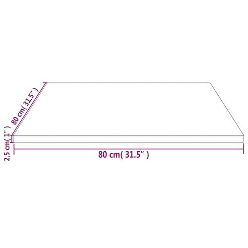Bordplade 80x80x2,5 cm firkantet massivt fyrretræ hvid