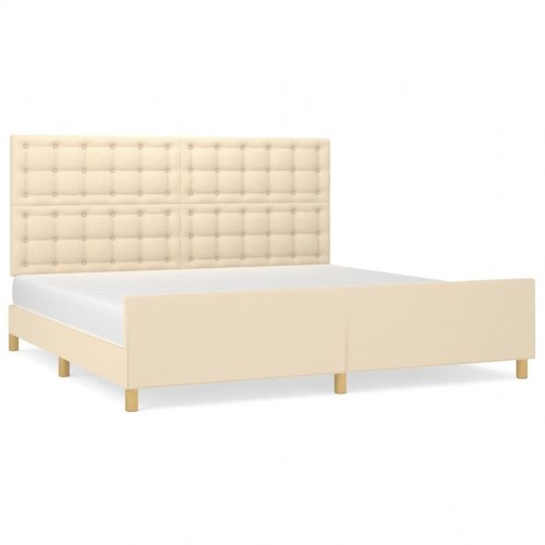 Sengeramme med sengegavl 200x200 cm - stof, cremefarvet