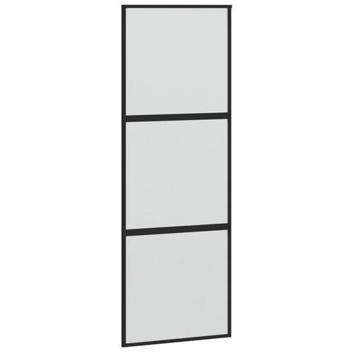 Skydedør 76x205 cm hærdet glas og aluminium sort