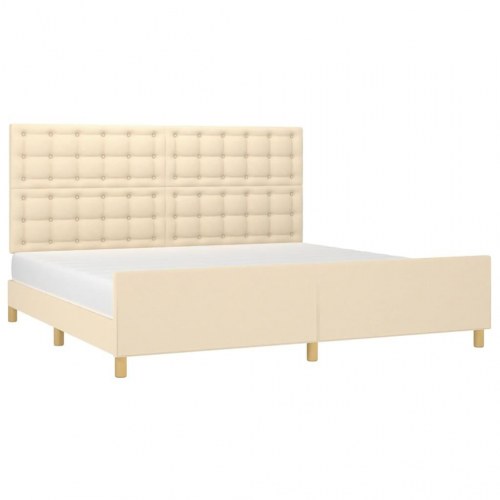 Sengeramme med sengegavl 200x200 cm - stof, cremefarvet