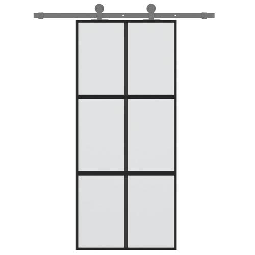 Skydedør 90x205 cm hærdet glas og aluminium sort