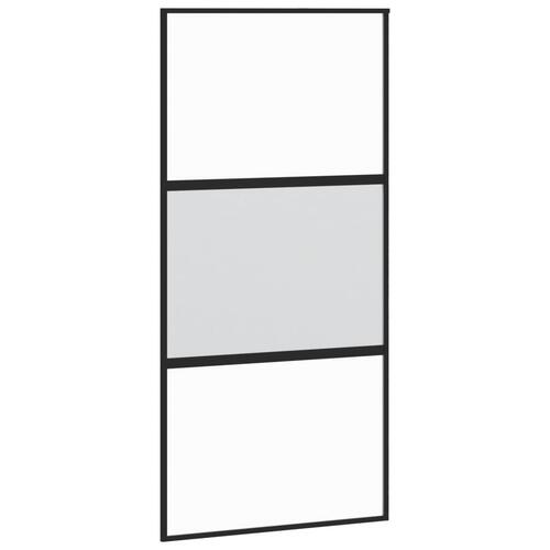 Skydedør 102,5x205 cm hærdet glas og aluminium sort