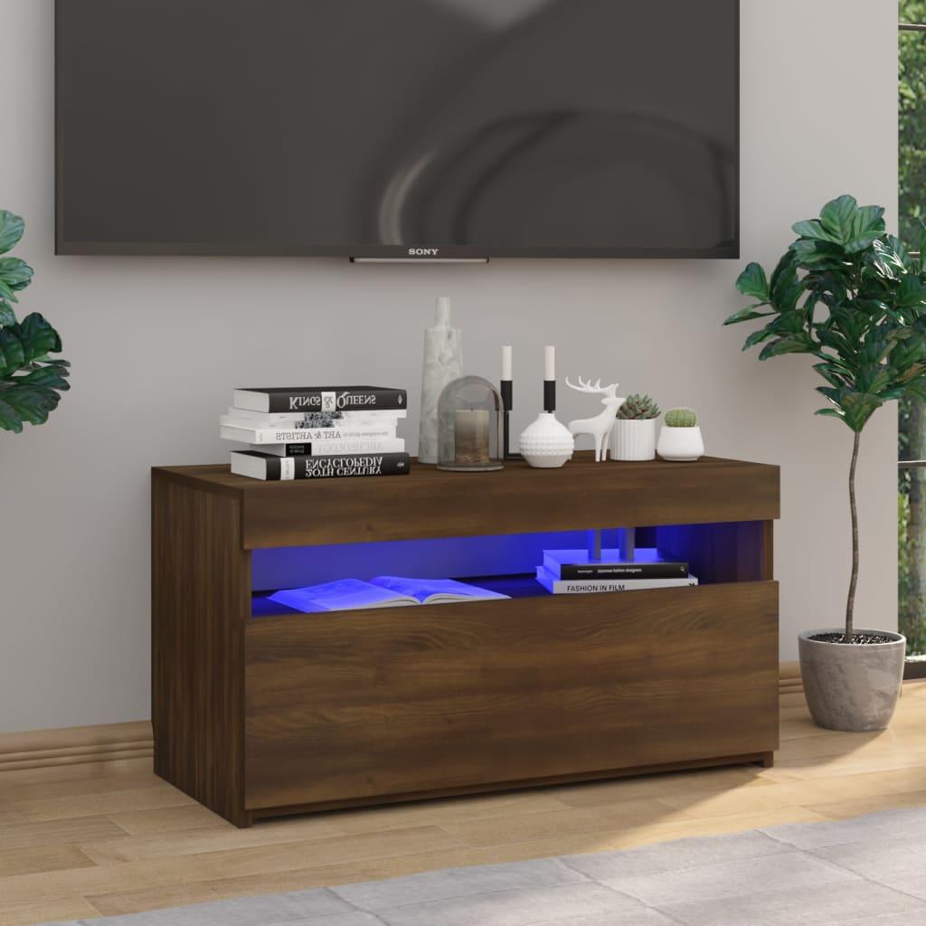 Tv-bord med LED-lys 75x35x40 cm brun egetræsfarve