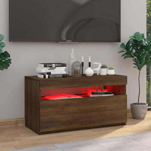 Tv-bord med LED-lys 75x35x40 cm brun egetræsfarve