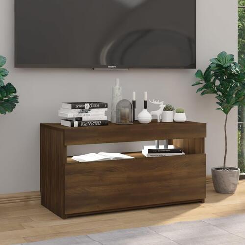 Tv-bord med LED-lys 75x35x40 cm brun egetræsfarve