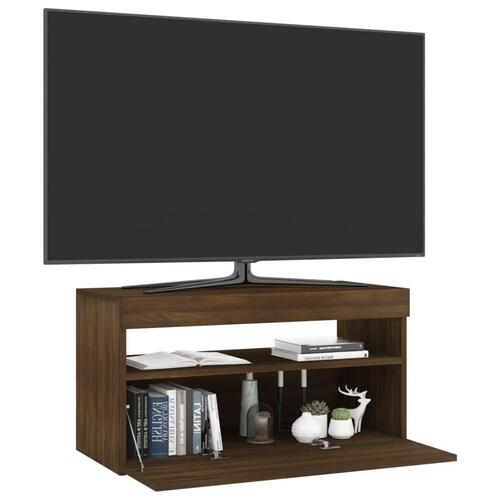 Tv-bord med LED-lys 75x35x40 cm brun egetræsfarve