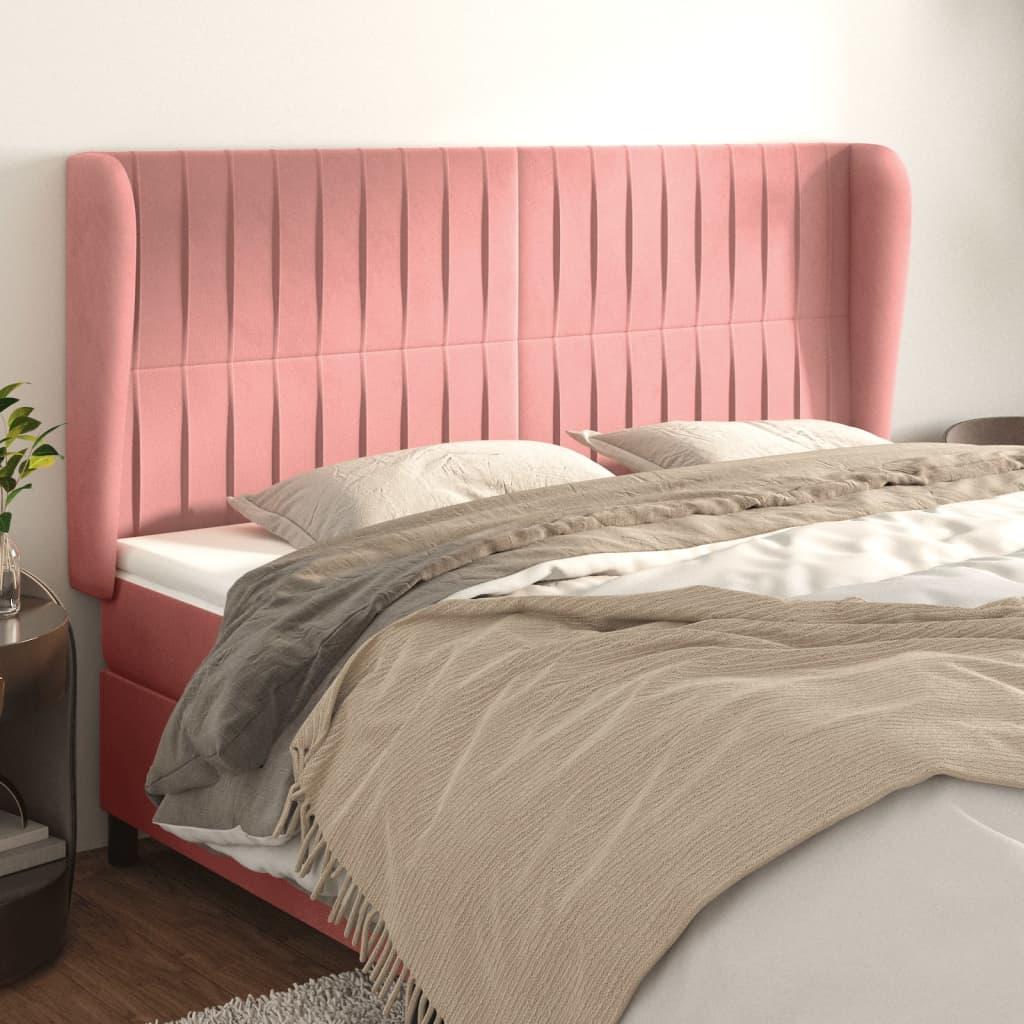 Sengegavl med kanter 183x23x118/128 cm fløjl lyserød billede