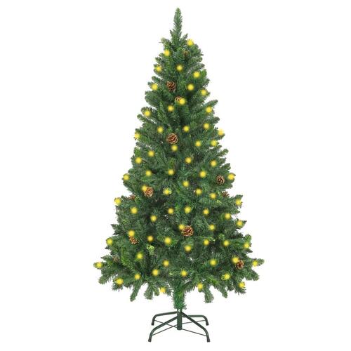 Kunstigt juletræ med lys og grankogler 150 cm grøn