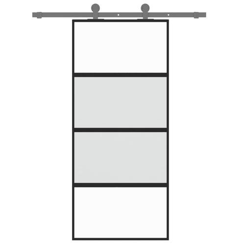 Skydedør 90x205 cm hærdet glas og aluminium sort